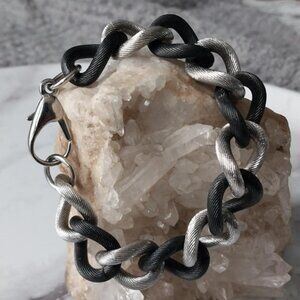 Black / Silver Textured Stainless Steel Bracelet (Unisex)